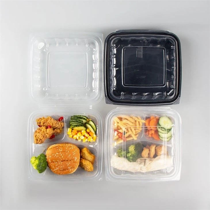 Conteneur d'emballage alimentaire Boîte à lunch à clapet jetable Conteneurs alimentaires à emporter 9x9x3 3cmpt Fond transparent avec couvercle à charnière