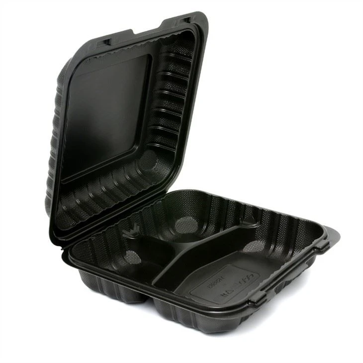 Conteneurs de stockage de nourriture de préparation de repas jetables noirs écologiques 9x9X3 pouces boîte à lunch Bento en plastique réutilisable