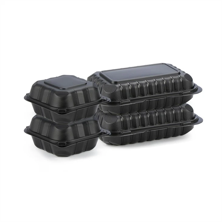 Conteneurs à couvercle à charnière en plastique PP Boîtes à lunch en plastique rectangulaires noires Préparation de repas Contenants alimentaires jetables en plastique à emporter