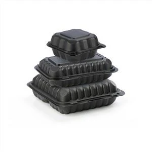 Boîte à lunch jetable de récipient de nourriture à emporter en plastique à clapet micro-ondable noir de 8 pouces pour l'emballage alimentaire
