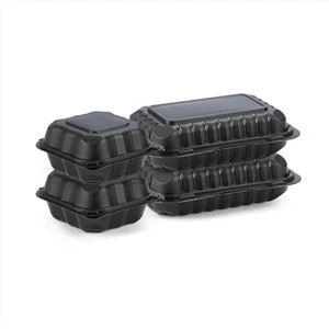 Boîte à bento noire à emporter pour micro-ondes 9x6 pouces Boîte à bento en plastique jetable à charnière noire