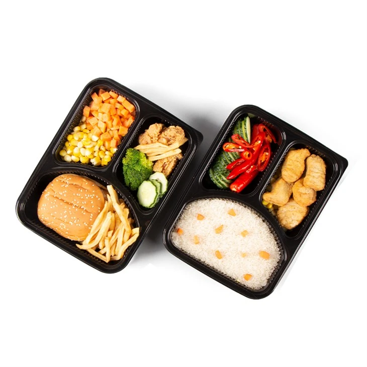Récipient divisé pour aliments à emporter avec couvercles