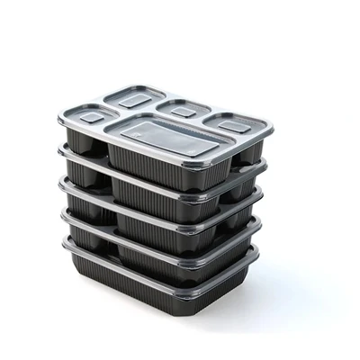 Boîtes à déjeuner à emporter en plastique noir, emballage de stockage des ali...