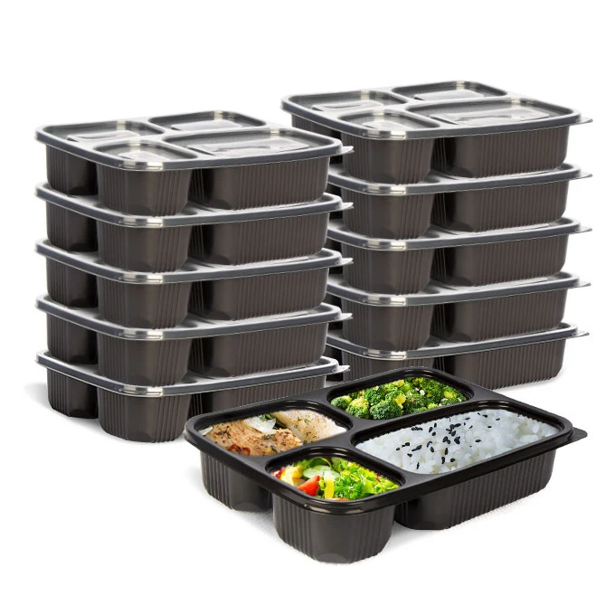 Conteneurs de préparation de repas en plastique 4 compartiments