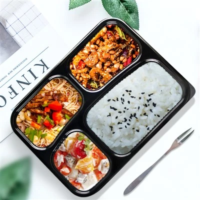 Boîte à Lunch Bento Jetable Noir 4 Compartiments