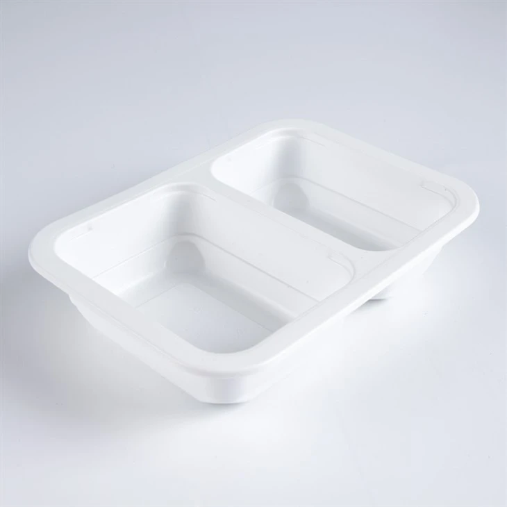 Plateau alimentaire blanc à 2 compartiments