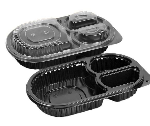 Contenant alimentaire ovale à 3 compartiments